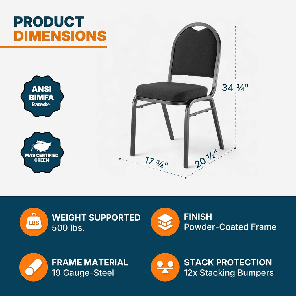 OEF Furnishings OEF9260-BT/2 Commercial-Grade Dome Back Banquet Stack Chair (Black Fabric, Black Powder-Coated Frame, 2-Pack)