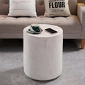 Light Travertine Finish Round Magnesium Oxide Side Table, 15.75 Inch Diameter Drum End Table, Sturdy Waterproof Accent Table for Living Room, Bedroom, Balcony