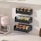 3-Tier Bamboo Tea Bag Organizer, Stackable Tea Holder for Countertop, Black | Tea Box Shelf with Removable Dividers, Wall Mount Large Capacity Tea Organizers and Storage for Pantry Kitchen Office Bar