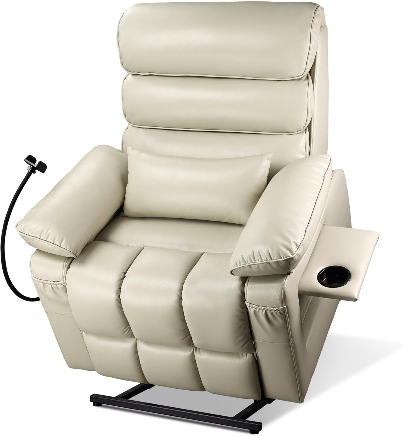 Dual Motor Recliner Chair with Heat & Massage,Faux Leather Power Lift Recliner Chair for Elderly,Cup Holder Tray,Phone Holder,Detachable Armrests,USB & Type-C Ports,Pillow(White Leather)