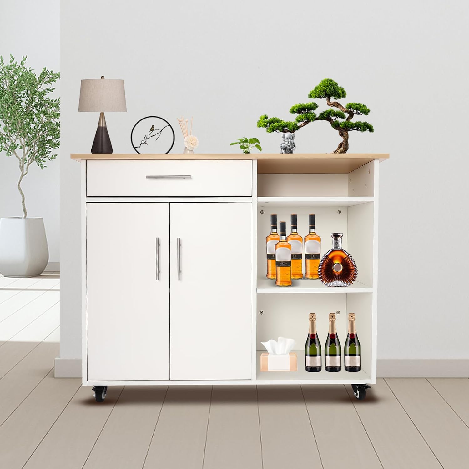 Kitchen Island Cart with Storage, Kitchen Island Cart with Storage, Adjustable Shelf & Towel Rack, Rolling Island Table, Rolling Kitchen Trolley Cart with Brakes for Kitchen,Dinning Room,Black