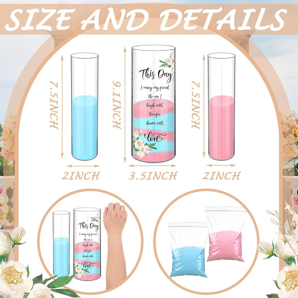 Irenare Unity Sand for Wedding Ceremony Set, Include Vase, Sand, Cork Stopper for Weddings Engagement Anniversary(Red and Blue,Flower)