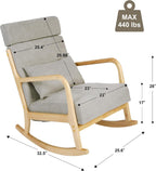 LUCKYERMORE Rocking Chair Nursery with Solid Wood Legs,Glider Chair with High Backrest,Upholstered Glider Rocker Chair for Nursery Bedroom Living Room, Grey