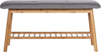WENKO Entryway Bench with Shoe Storage, Shoe Storage Bench, Shoe Bench with Padded Seat, Bamboo Shoe Rack, Shoe Shelf, Grey, 90 x 45 x 34 cm