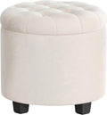 SONGMICS Round Ottoman, Ottoman with Storage, 17.7 x 17.7 x 17.5 Inches, Foot Rest with Legs, Velvet, Load up to 330 lb, for Living Room, Bedroom, Cream White ULOM012W01