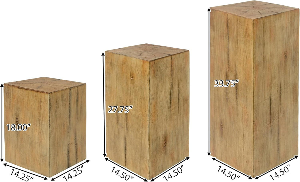 Retro Natural Style Side Table Set of 3,Stackable End Tables,Square-Column MGO Side Table for for Living Room,Bedroom,Office,Natural Color