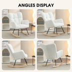 Rocking Chair Nursery, Teddy Upholstered Rocker Glider Chair with High Back, Rocker Recliner with Armrest, Gliding Chair with Thick Cushion, Accent Reading Chair for Bedroom (Ivory)