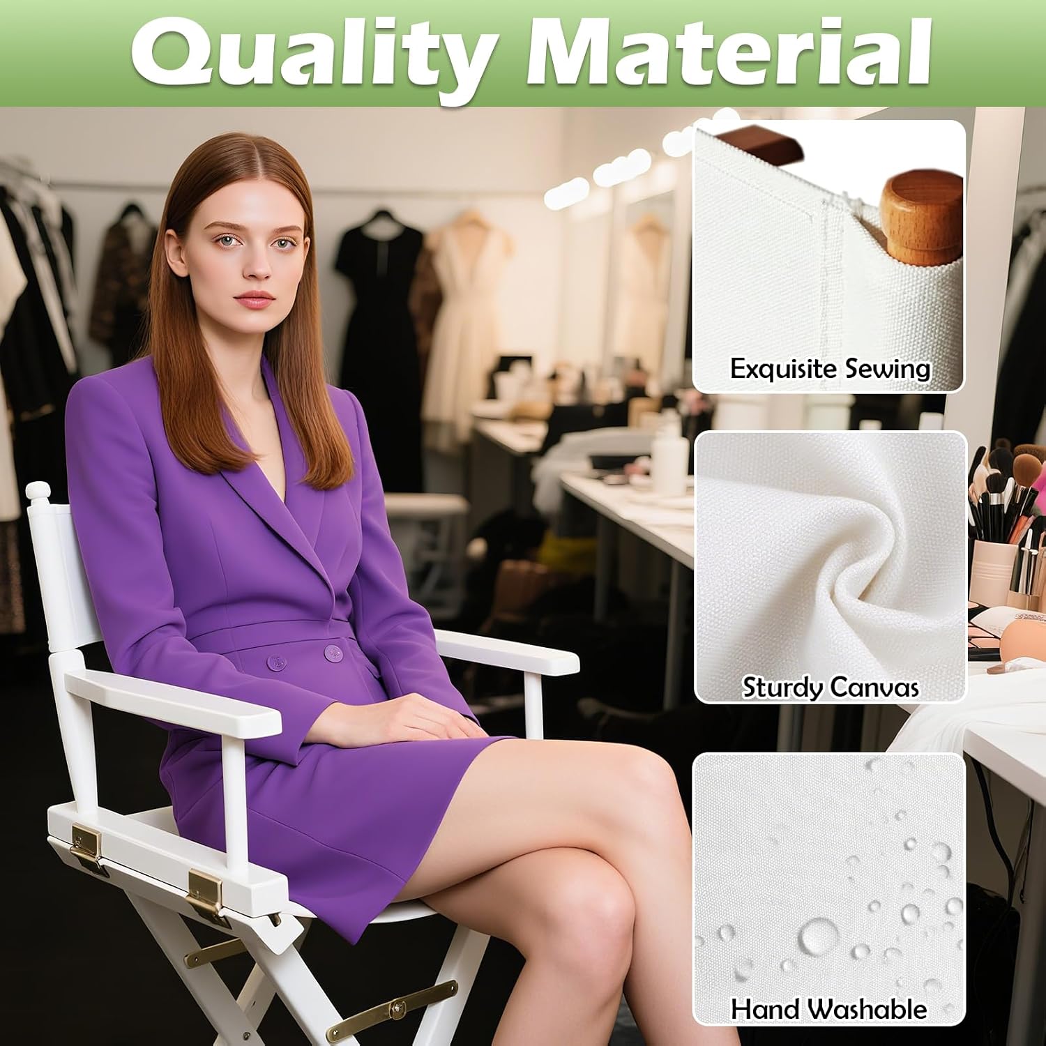 STAY GENT 18''L X 15''W 2 Set Directors Chair Replacement Canvas for 18'' Director Chairs, Replacement Cover Canvas Seat and 19.7''L X 6.3''W Back Covers Kit for Director Chairs Movie Chair, White