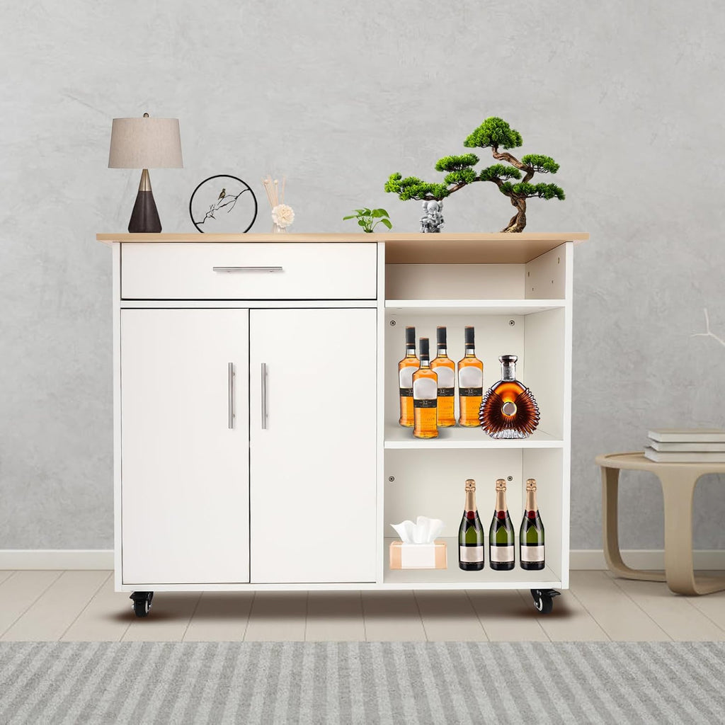 Kitchen Island Cart with Storage, Kitchen Island Cart with Storage, Adjustable Shelf & Towel Rack, Rolling Island Table, Rolling Kitchen Trolley Cart with Brakes for Kitchen,Dinning Room,Black