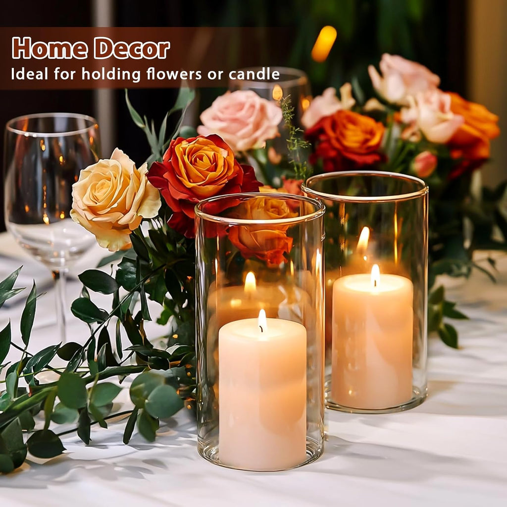 UPBUD 6 Inch Glass Cylinder Vases for Centerpieces | 12Pcs Clear Small Flower Vase for Wedding Decorations, Floating Candle Vases in Bulk, Hurricane Candle Holders for Table, Home Décor