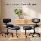 Ergonomic Cross Legged Office Chair with Adjustable Backrest and Seat, 360° Swivel Meditation PU Leather Yoga Stool Desk Chair for ADHD with Footrest, 350lbs Capacity, Black