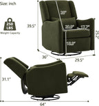 29.5'' Wide Swivel Rocker Recliner with 3-Position Lock Leg Rest, Nursery Chair with Sturdy Metal Base for Living Room, Bedroom and Apartment, Teddy Fleece (Seaweed Green)