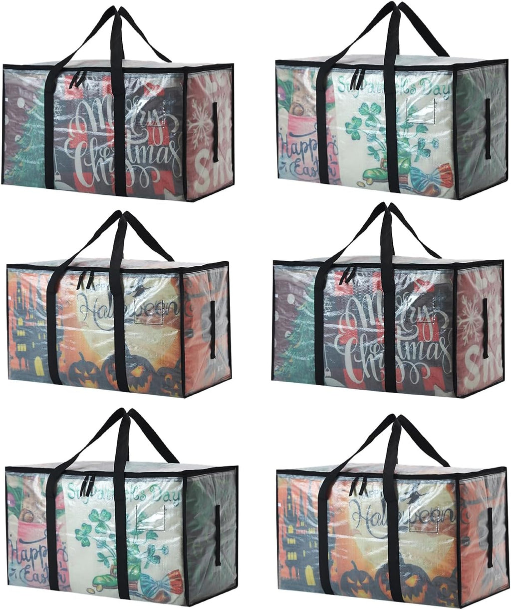 6-Pack Extra Large Clear Moving Bags with Zippers, 93L Heavy Duty Storage Totes with Wrap-Around Handles, Collapsible Clothes & Holiday Storage Bins Alternative (100lb Capacity)