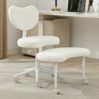 360° Swivel Meditation Chair Plus, Teddy Upholstered Cross Legged Chair with Flexible Design, ADHD Desk & Yoga - Wide Criss Cross Desk Chair for Fidgety Sitters (Ivory + Teddy)