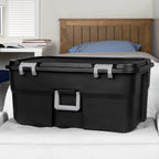 22 Gallon Large Rolling Footlocker, Heavy Duty Plastic Storage Trunk with Wheels and Lockable Handle, Black, 31" x 18" x 14"