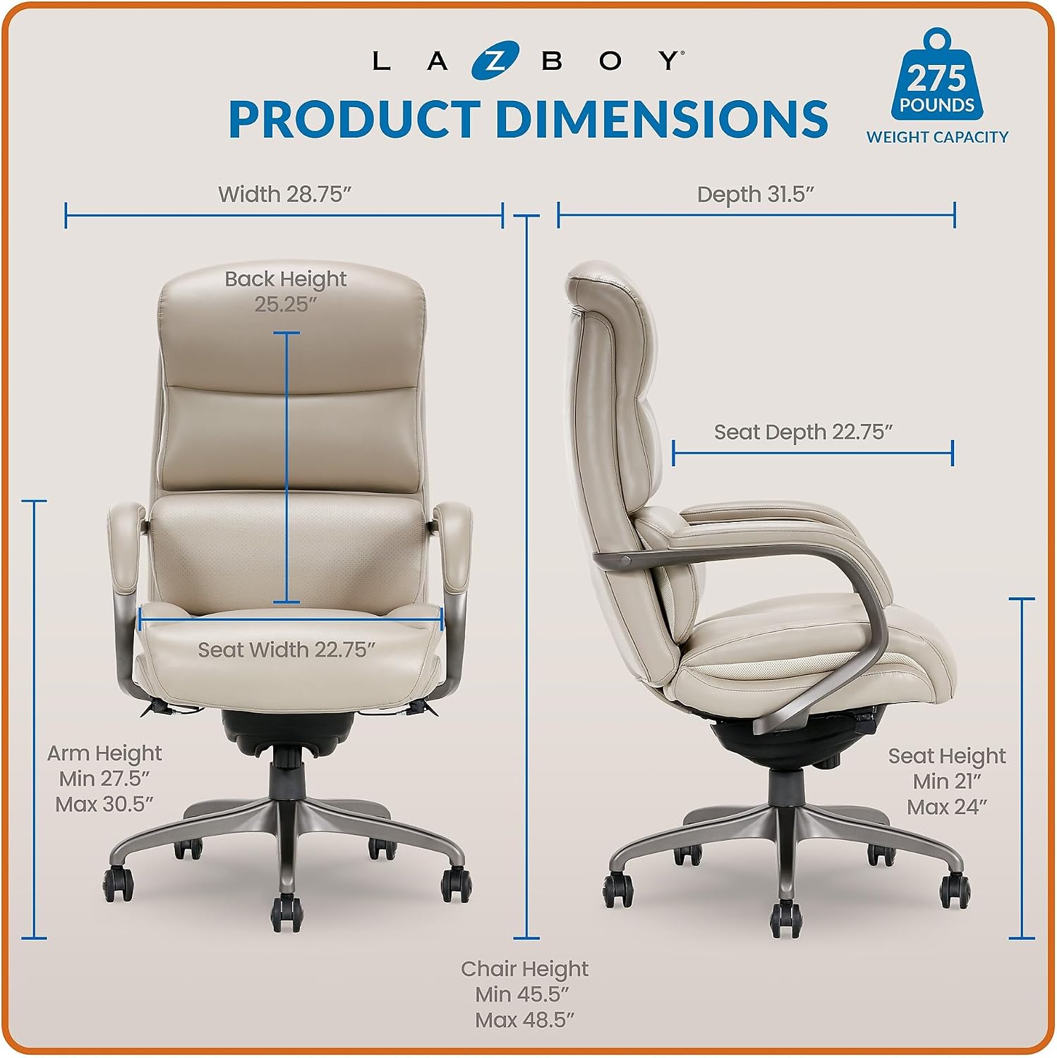 La-Z-Boy Aberdeen Bonded Leather Executive Chair, Beige