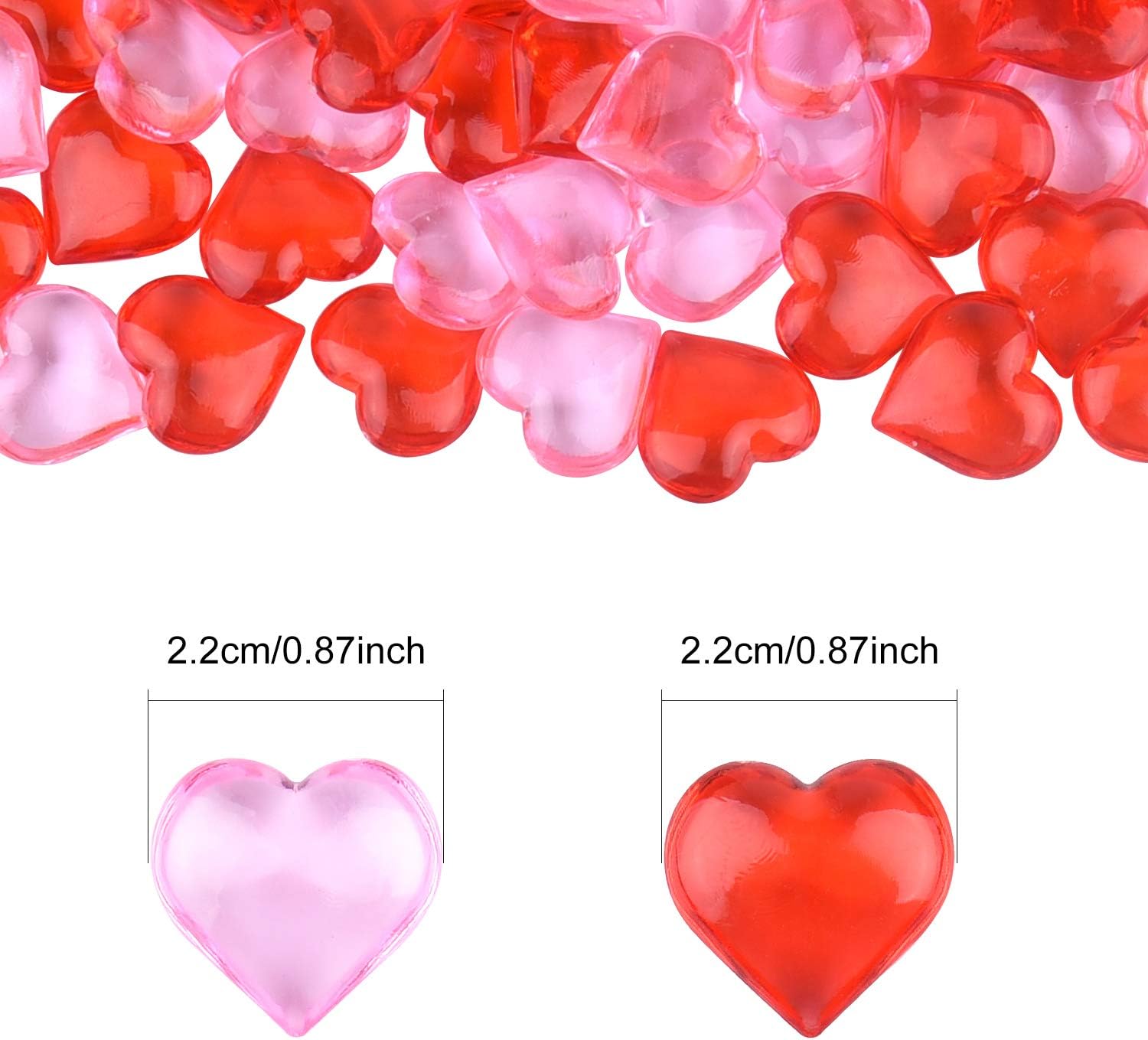 FEPITO 214Pcs Acrylic Hearts Red Pink Heart Valentines Day Vase Filler 0.87Inch Heart for Valentine's Day Table Home Decorations Wedding Decorations