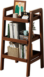 100% Solid Wood 3-Tiers Ladder Shelf, Small Bookcase, Ladder Bookshelf, End/Side Table for Living Room, Display Storage Open Shelf for Bedroom Kitchen Bathroom (Walnut Color)