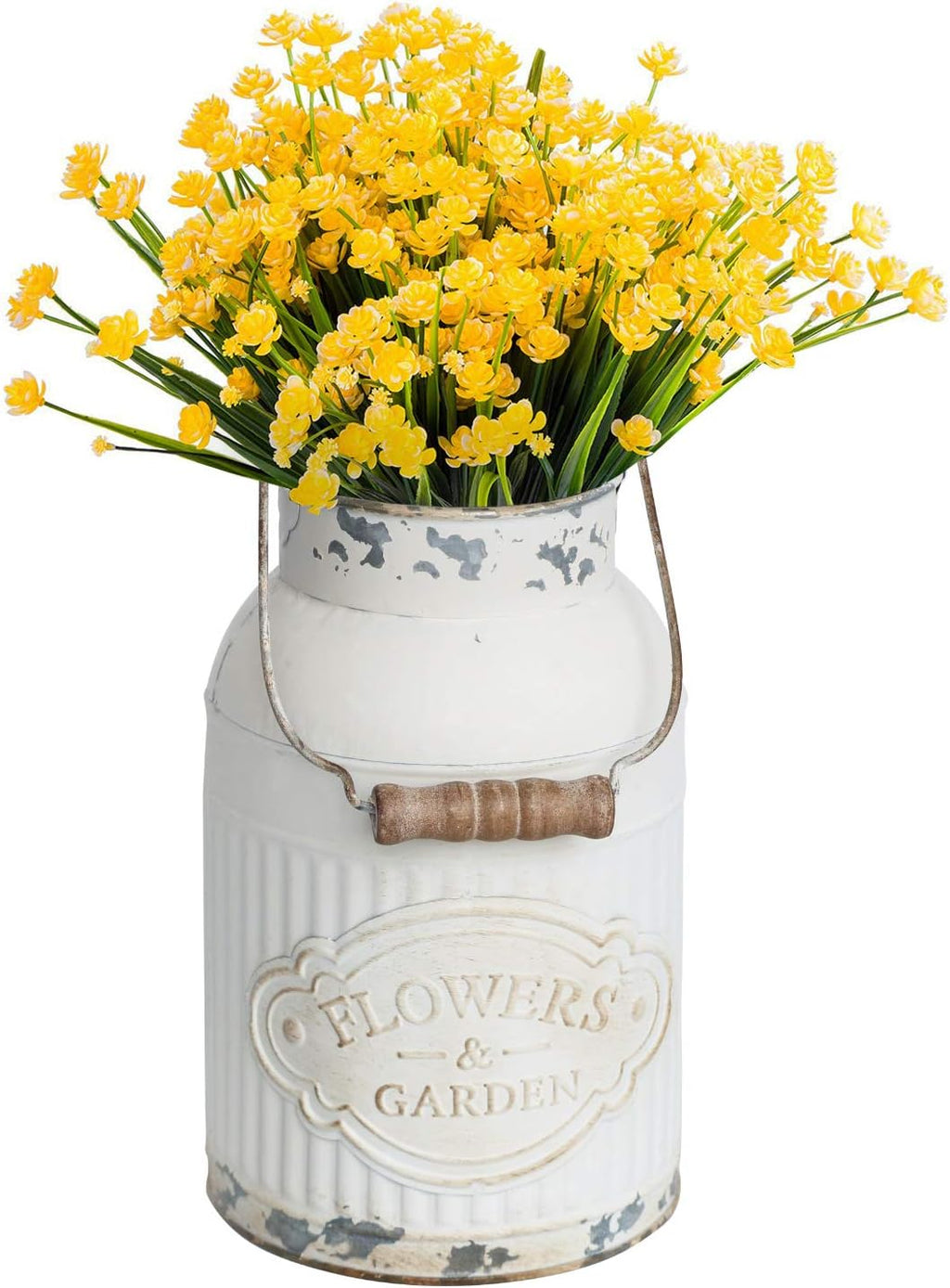 Yoillione Milk Jug, Farmhouse Vase, Decor with Handle - White Metal Vase for Artificial Flowers