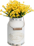 Yoillione Milk Jug, Farmhouse Vase, Decor with Handle - White Metal Vase for Artificial Flowers