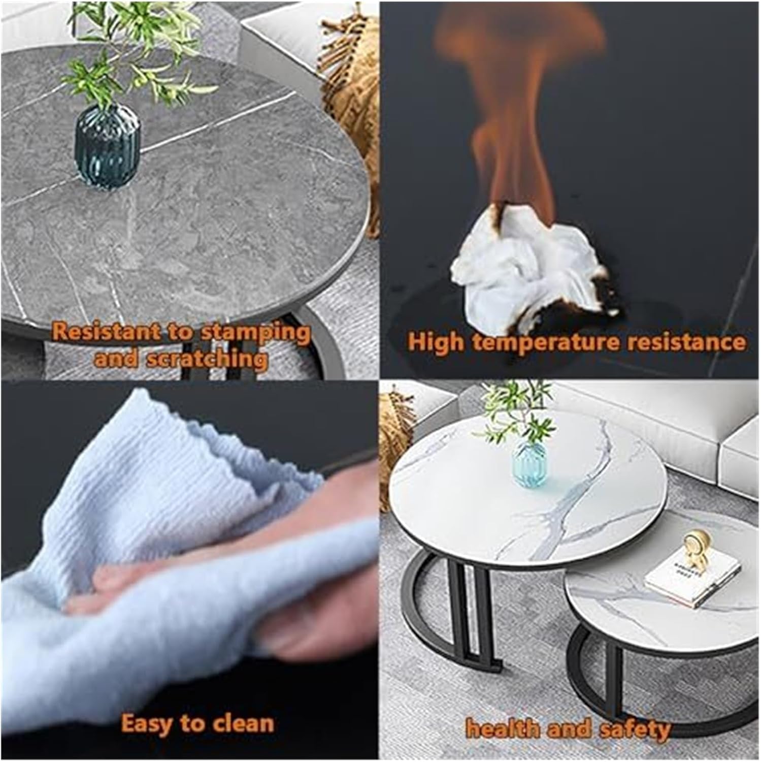 Round Marble Coffee Table Set of 2 - Nesting Tables for Living Room & Home Office - Stylish Side Tables with Modern Design(B,80CM)