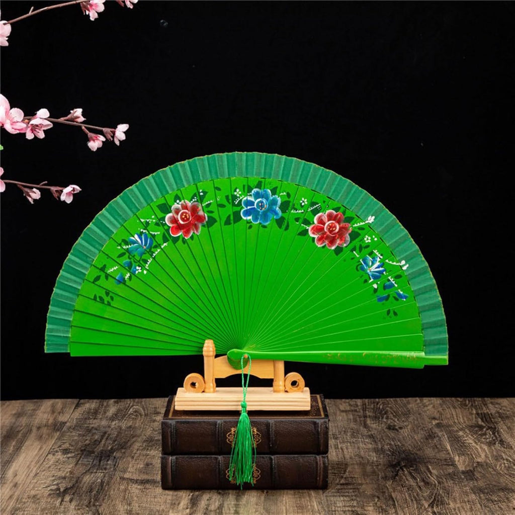 Elegant Spanish Dancing Fan, Vintage Hand, Double Sided Hand Painted Florals Folding for Decoration and Photography Prop