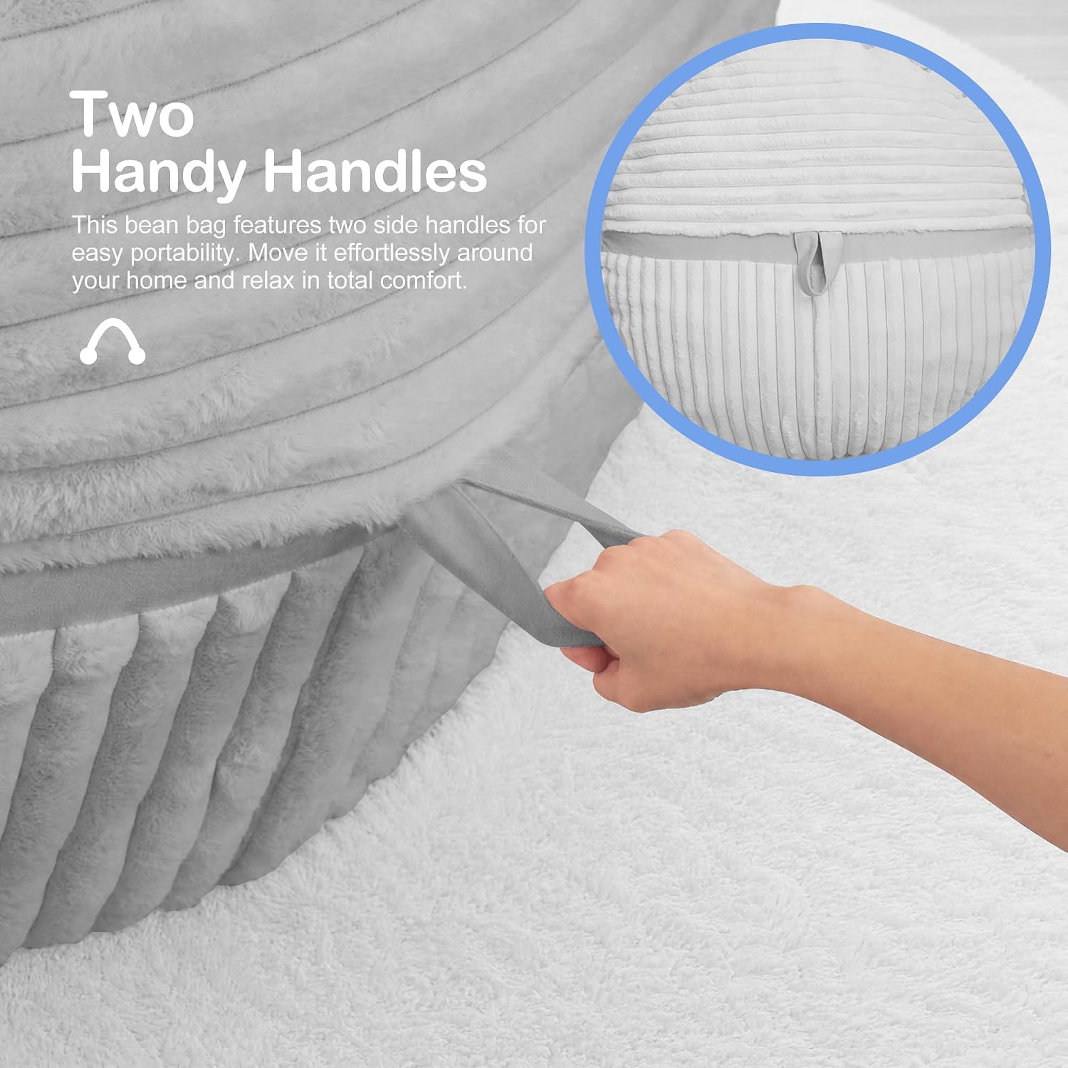 HABUTWAY Bean Bag Chair 3FT Big Bean Bag Chairs for Adults with Memory Foam Filled,3'Beanbag Chair with Soft Faux Fur Cover,Comfy Bean Bag Sofa for Classroom,Living Room,Game Room,Bedroom-Light Grey