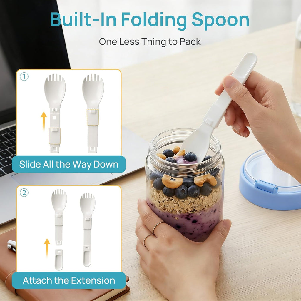 Vtopmart 6 Pack 16 oz Overnight Oats Containers with Lids and Folding Spoons Stored in Lid, Airtight Leakproof, Glass Jars for Overnight Oats, Yogurt, Fruit, Chia Pudding, Meal Prep