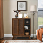 Mid Century Modern Rattan Sideboard Cabinet, Buffet Cabinet for Entryway Hallway Living Room Kitchen Dining Room, Adjustable Shelf & Feet Doors,for Kitchen