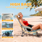 YOUNG WOOD High Beach Chair, Camping Chair, High Back Extra Wide Seat Chair with Comfortable Pillow & Storage Pocketsuitable for Adults, Children and Pets,Load Capacity 350lb,Blue,1p