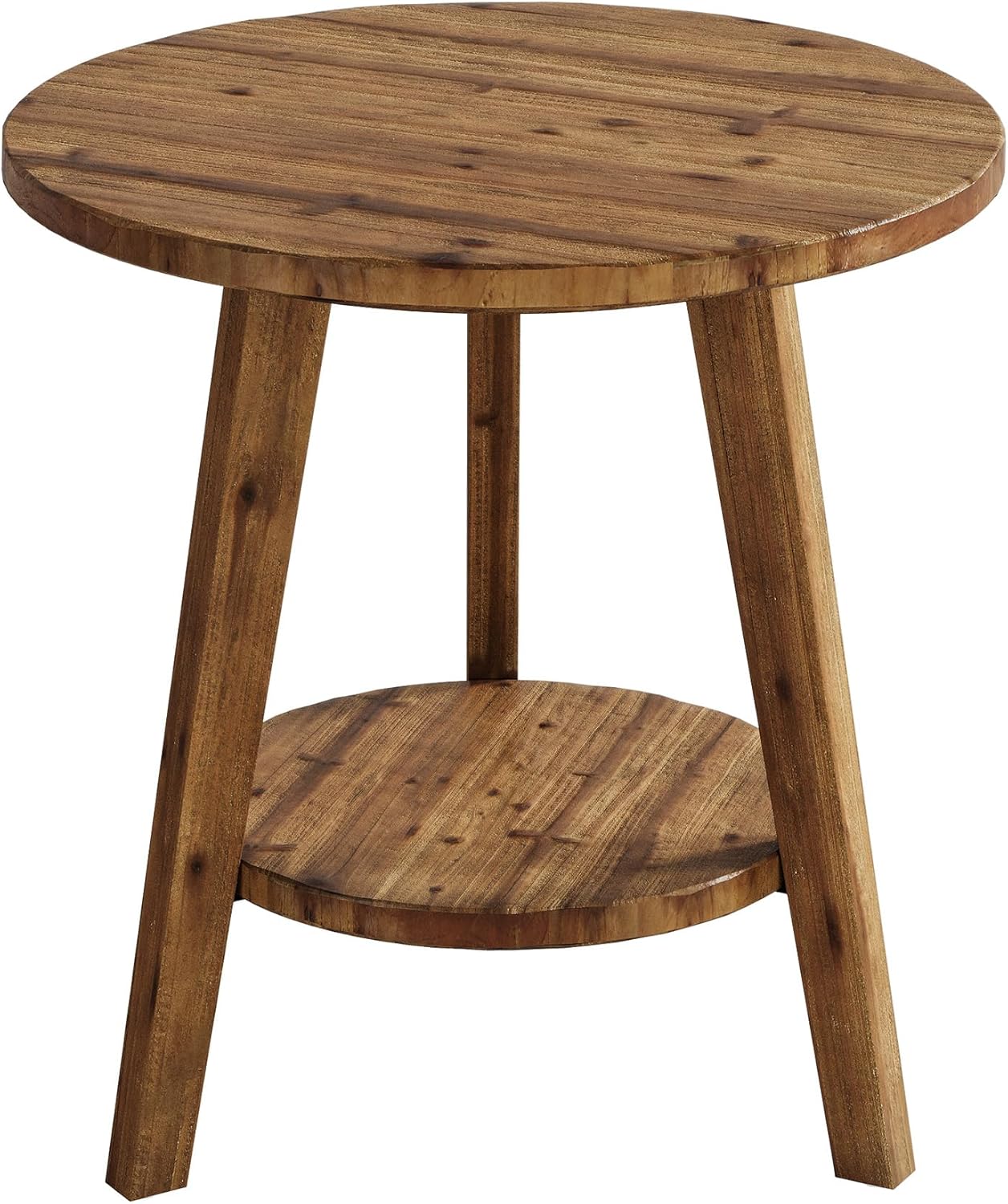 Solid Wood Round End Table, Sofa Side Table with Storage Shelf, Farmhouse Nightstand for Living Room, Bedroom, Easy Assembly (1)