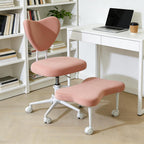 RIGO Ergonomic Cross-Legged Meditation Chair, Height Adjustable Seat with Lumbar Support, Pink Velvet Kneeling Office Chair with Butterfly Footrest, 360° Swivel 300lbs Rolling Chair for Home Office