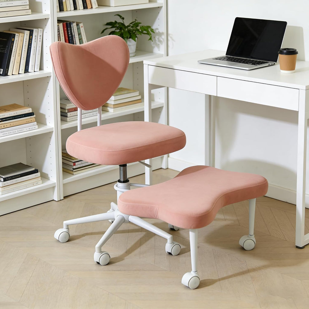 Ergonomic Cross-Legged Meditation Chair with Lumbar Support - Height Adjustable Kneeling Seat Cushion,Soft Plush Fabric Office Chair with 360° Rolling Casters for High-Intensity Work, Study,Yoga