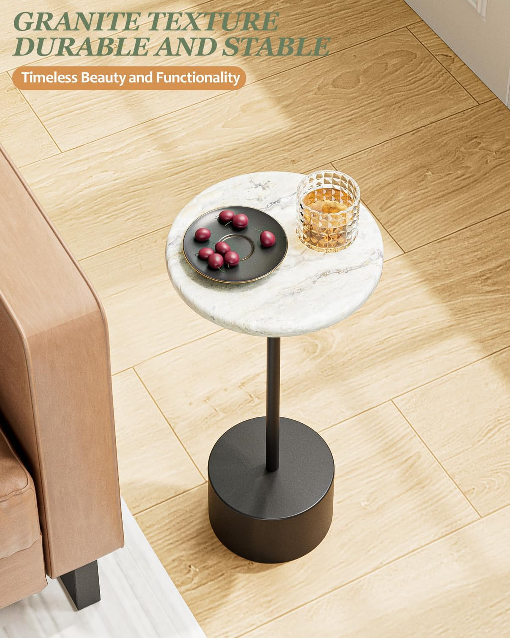 Black Drink Table Pedestal, Round Side Table, Drink Tables for Small Spaces, Pedestal End Table, Small Pedestal Table