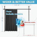 JILRON No-Drill Room Divider Curtain Set: Includes 106" W x 84" L Black Curtain & Adjustable Pole Brackets (35-100" W x 43-120" H Adjustable Range)