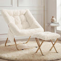 Comfy Saucer Chair for Adults, Foldable Living Room Chairs, Soft Faux Fur Lounge Chair for Bedroom, Reading Chairs, X-Large (Ottoman-White)