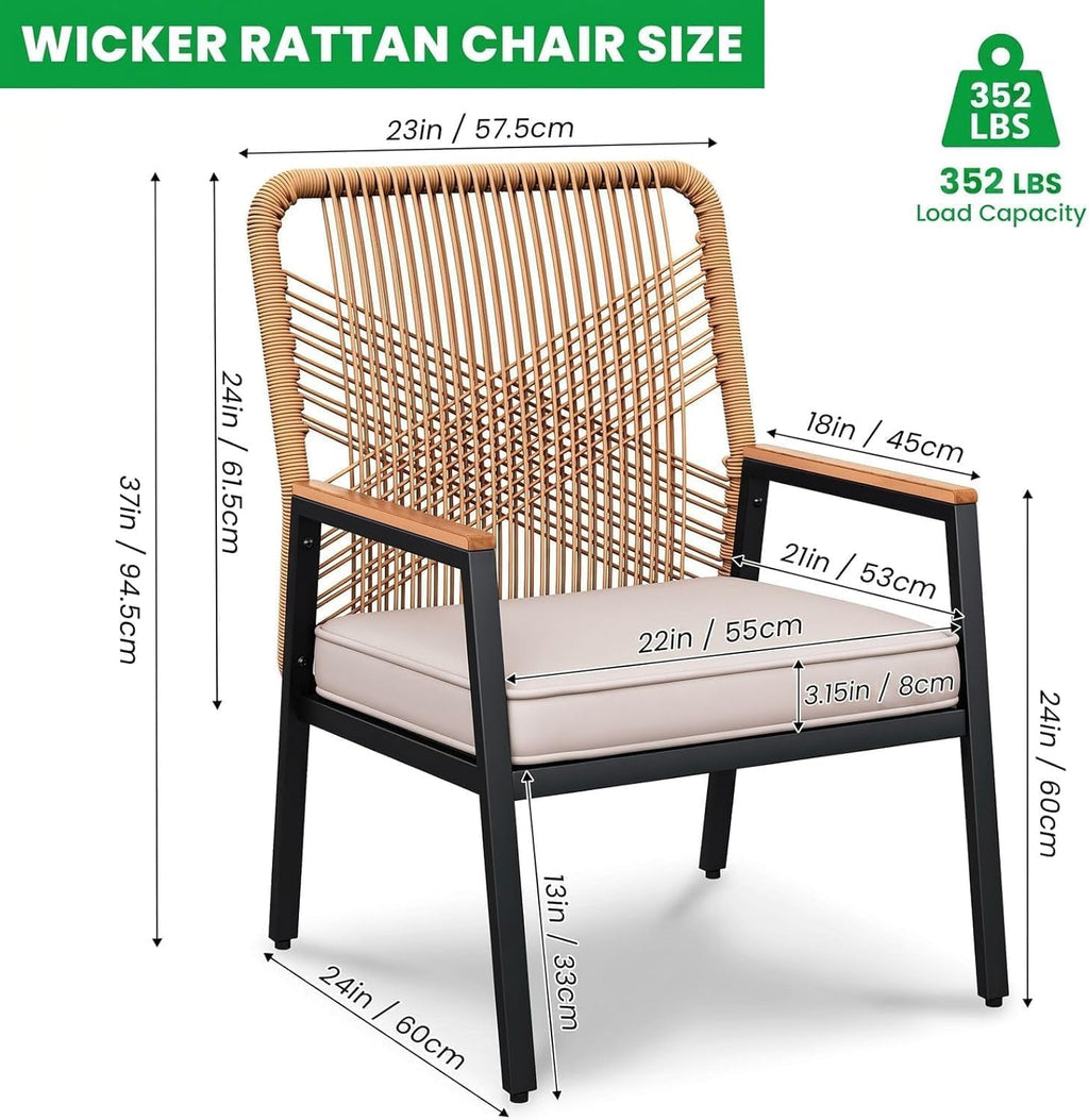 LIFERUN 8-Piece Patio Armchairs Set, Wide Outdoor Rattan Chairs (22in Seat Width) with Ergonomic Curved Backrest, 3.15in Thick Cushions, WPC Armrest, for Balcony, Backyard, Terrace, Beige