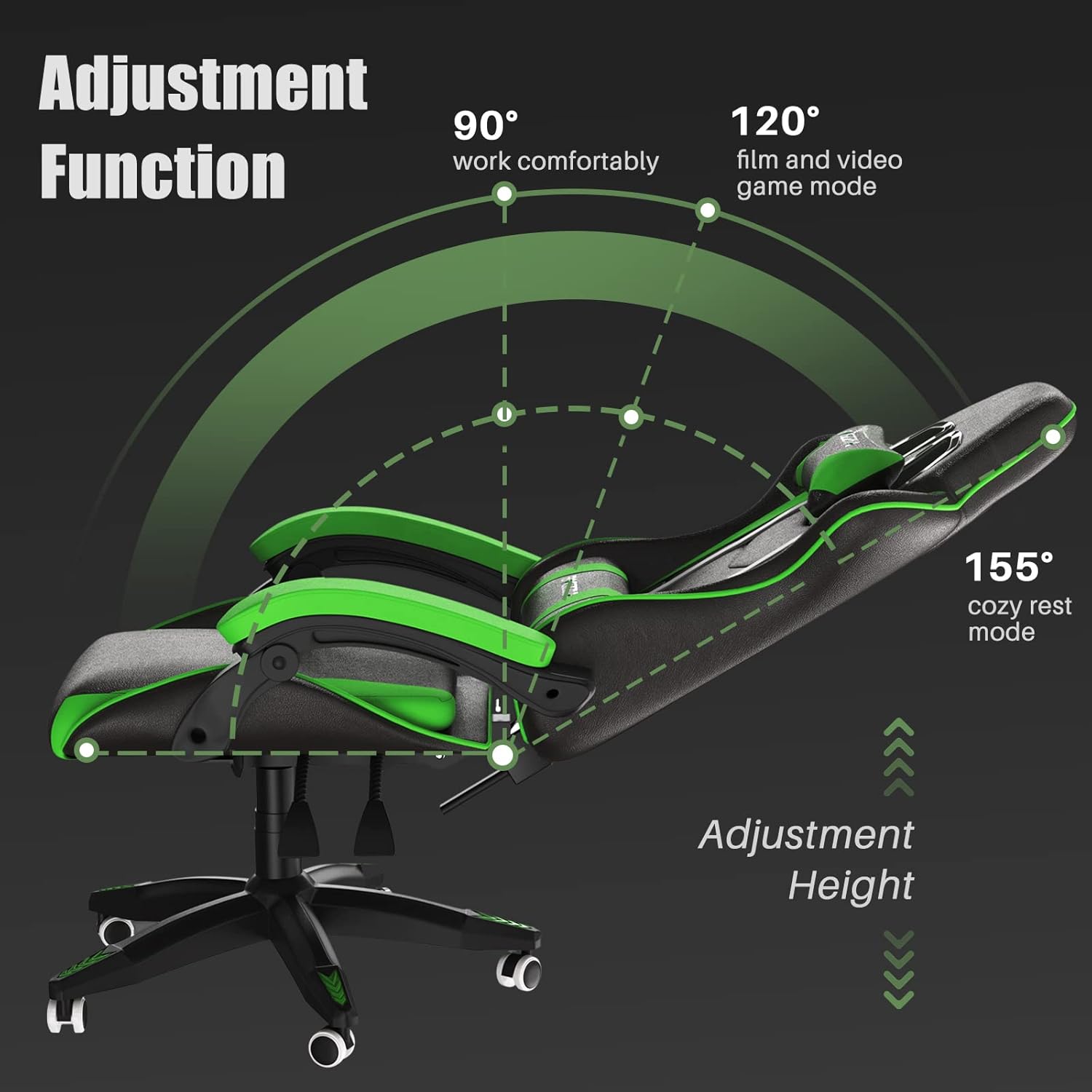 Racingreat Gaming Chair High Back, Ergonomic Computer Gamer Chair with Headrest and Lumbar Support, Racing Style Reclining Game Chair for Adults, Kids (Green-Black)