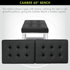 Studio Designs Home Camber Modern Dining Room 60" Legs and Tufted Faux Leather, Entryway or Livingroom Accent Bench, Chrome/Black