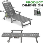 Outdoor Lounge Chairs Set of 2, 6.3ft Outside Chaise Pool Lounger with Wheels,5-Position Adjustable Backrest, 2 Flip-Down Side Cup Holders,HIPS All-Weather for Poolside,Patio,Backyard