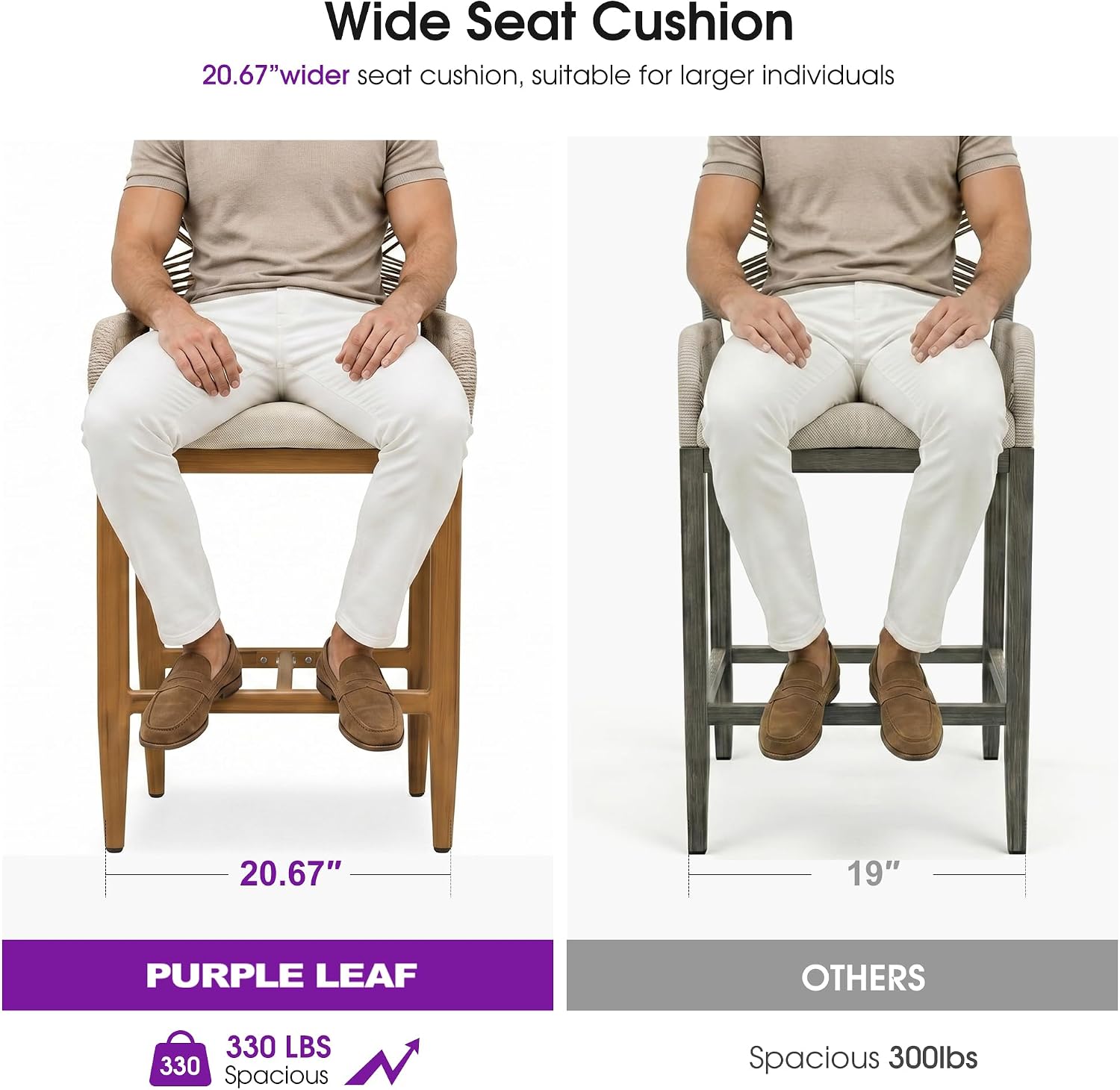 PURPLE LEAF Patio Bar Stool Counter Height Stools Set of 2 Outdoor Rattan Chairs with Back Modern Aluminum Woven Barstools for Garden Patio Kitchen Indoor Teak