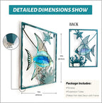 LIFFY Metal Fish Wall Decor with Frame-Outdoor Wall Art, Wall Decor with LED Fairy Lights, Fish Glass Art Wall Sculpture for Patio,Beach,Garden,Yard,Pool,home gift(2pcs, Blue)