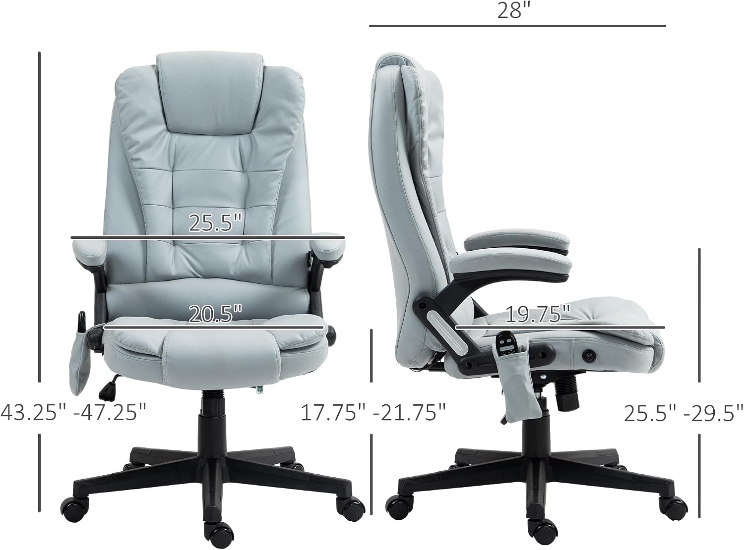 Vinsetto 6 Point Vibrating Massage Office Chair with Heat, Microfiber High Back Executive Office Chair with Reclining Backrest, Padded Armrests and Remote, Light Gray
