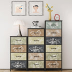 Tohomeor Vintage Floral Narrow 4 Drawers Dresser Nightstand Side Table | Retro Boho Dresser Fabric Drawers for Closet Living Room Bedroom Dorm Convenient Storage Organizer Botanical