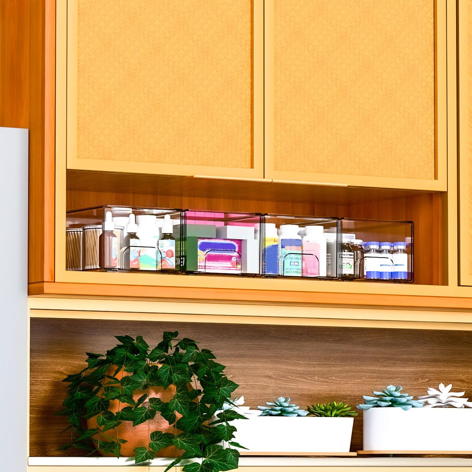 4.4" Tall Small Clear Acrylic Stackable Storage Drawers for Vanity,Under Sink,Bathroom Closet,Medicine Cabinet Organization and Plastic Storage Bins for Organizing Makeup,Baby Bottles,Pacifier,4 PCS