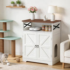 MAHANCRIS End Table and Cat Litter Box Enclosure Bundle, C-Shaped Narrow Side Table with LED Light, Wooden Cat Washroom Cabinet, for Small Spaces, Living Room, Bedroom, ETWT18E01Z-CWBZ4501