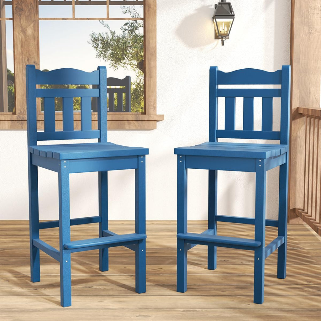 Sundale Outdoor Tall Adirondack Bar Chair Set of 4, HDPE Patio Stools with Backrest, 27.5 Inch Seat Height Tall Bistro Dining Counter Stool, All-Weather Pub Height Chair (Blue, 4 Bar Stools)