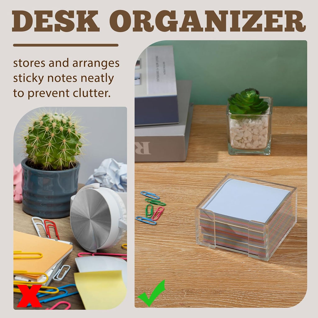 Acrylic Sticky Note Holder, 3x3 Crystal Clear Notepad Holder with Anti-Slip Base Sticky Note Dispenser for Office Desk, Home Organizer