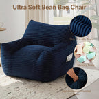 Bean Bag Chair for Adults & Kids, Giant Bean Bag Sofa with Side Pocket, Corduroy Beanbag Chair with Armrests, Comfy Stuffed Floor Sofa for Living Room Bedroom Dorm, Blue