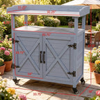 Backyard Storage Cabinet Wooden Outdoor Patio Storage Cabinet Rolling Potting Bench with Wheels Country Garden Potting Table Workstation